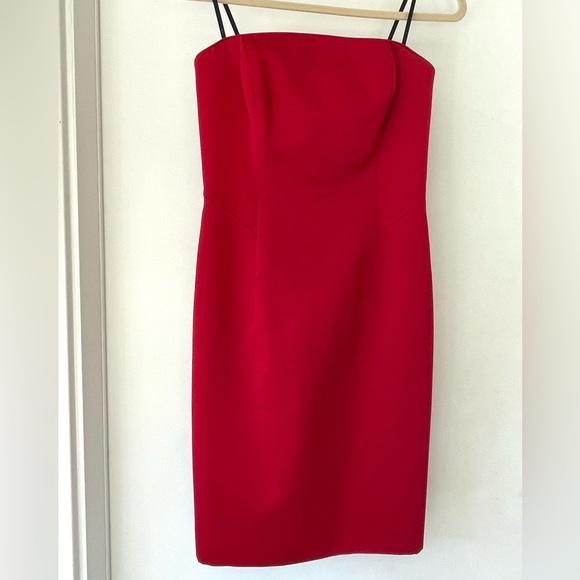 ABS by Allen Schwartz vintage strapless matte-satin cocktail dress,red Sz2 - Picture 1 of 9